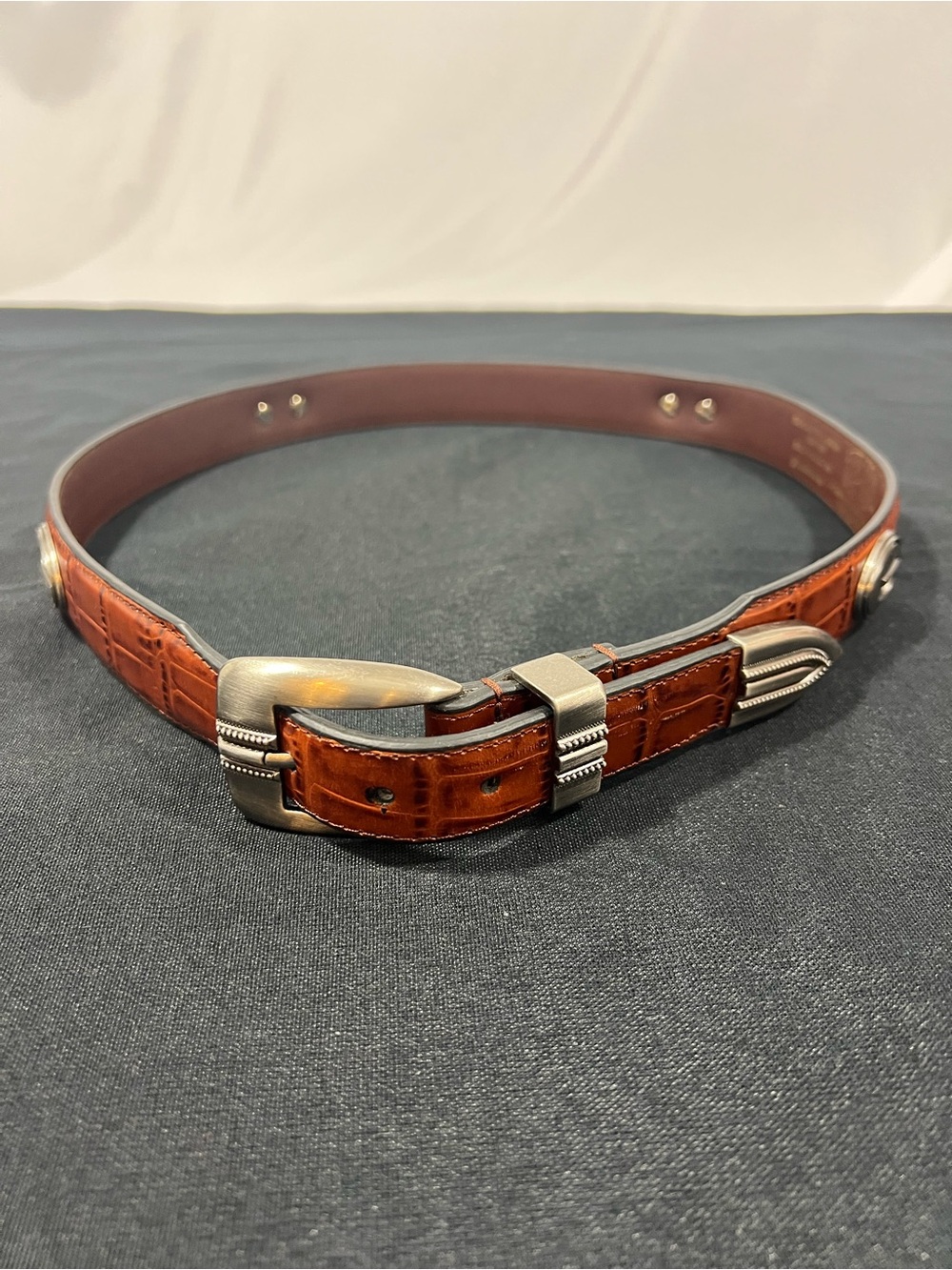 Men's Brown Leather Belt with Silver Buckle